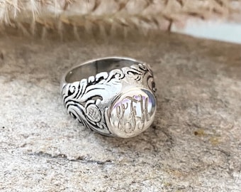 Sterling Silver Monogrammed Ring Vintage Style