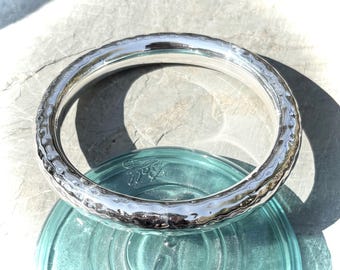 Sterling Silver Thick Hammered Bangle Bracelet