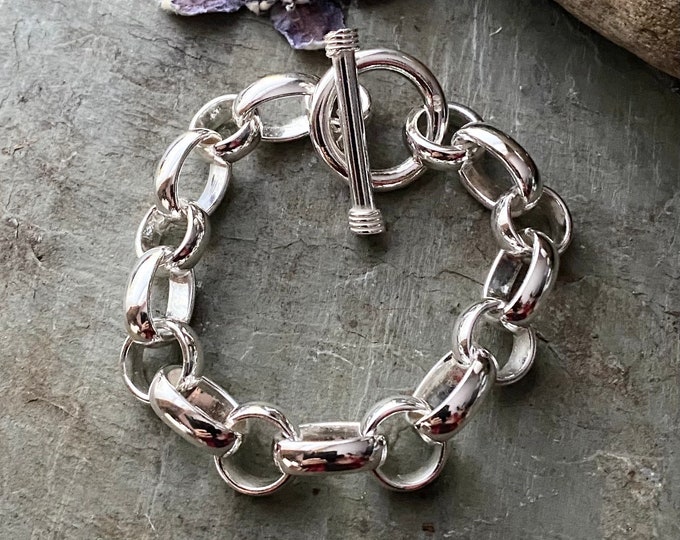 Sterling Silver Heavy Oval and Round Link Bracelet