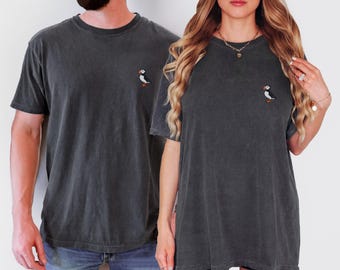 Puffin Chest Embroidered T-Shirt | Small Puffin Graphic Tee