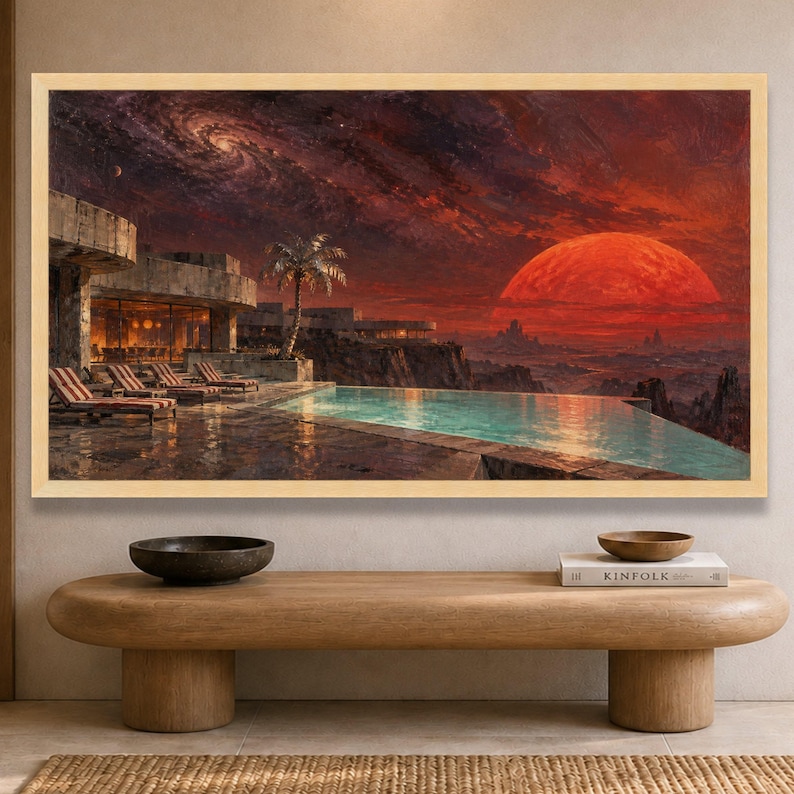 Futuristic Sunset Vista Canvas, Modern Home Exterior Wall Art, Infinity ...