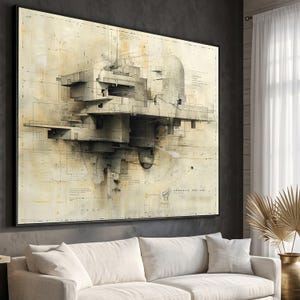 Abstract Architectural Blueprint Canvas, Modern Industrial Wall Art, Geometric Design Canvas, Vintage Style Home Decor, Technical Drawing