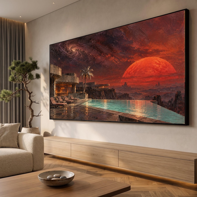 Futuristic Sunset Vista Canvas, Modern Home Exterior Wall Art, Infinity ...