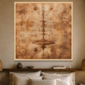 Vintage Steampunk Blueprint Canvas, Mechanical Design Wall Art, Industrial Science Decor