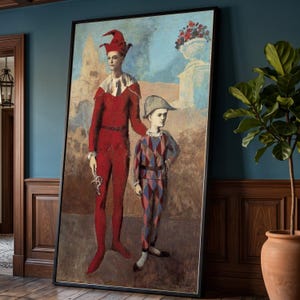Picasso Harlequin Pierrot Canvas Art, Vintage Clown Figures Wall Decor, Fine Art Reproduction