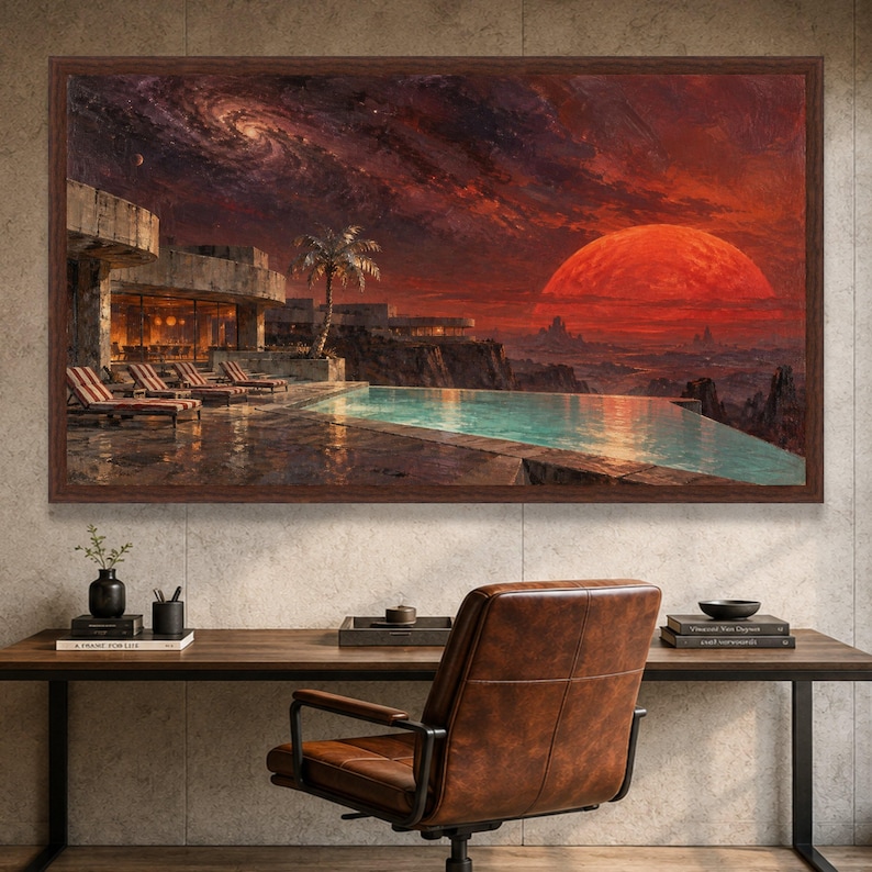 Futuristic Sunset Vista Canvas, Modern Home Exterior Wall Art, Infinity ...