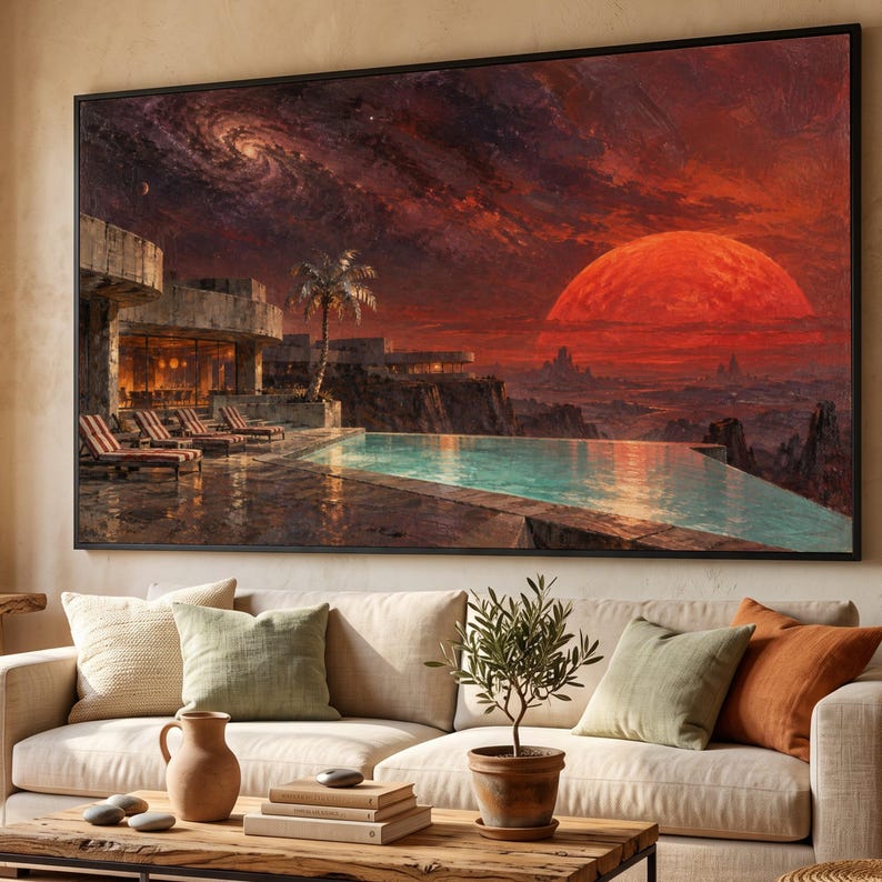Futuristic Sunset Vista Canvas, Modern Home Exterior Wall Art, Infinity ...