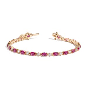 AA+ Natural Ruby Marquise Cut Moissanite Tennis Bracelet 925 Sterling Silver Gold Plated July Birthstone Wedding Anniversary Gift for Her