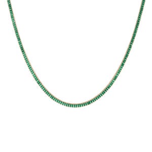AAA Natural Emerald Baguette Cut Tennis Necklace 925 Sterling Silver Gold Plated Green Eternity Chain May Birthstone Wedding Gift for Her