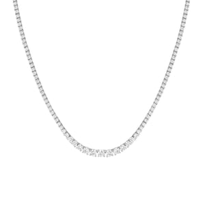 Moissanite Round Cut Tennis Necklace 925 Sterling Silver Rhodium Plated Prong Set Diamond Alternative Bridal Wedding Engagement Gift for Her