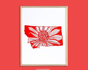 montana bitterroot state flower letterpress art print