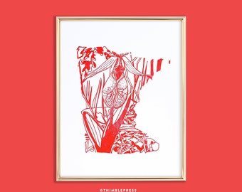 minnesota pink and white lady's-slipper state flower letterpress art print