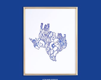 texas bluebonnet state flower letterpress art print