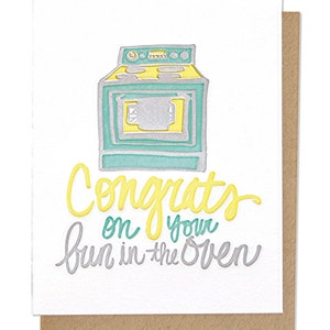 bun in the oven letterpress greeting card