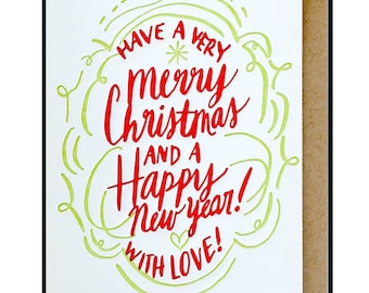 christmas with love letterpress greeting card