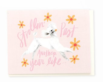 Poodle Stroll Birthday greeting card