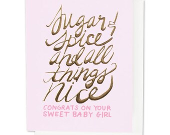 sugar & spice baby girl greeting card