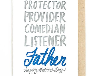 father's day adjectives letterpress greeting card