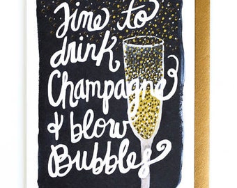 champagne & blow bubbles greeting card