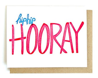 hip hip hooray letterpress greeting card