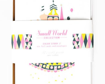 it's a small world color study ii greeting cards - set of 6