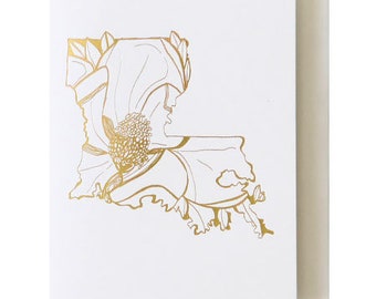 louisiana magnolia gold foil greeting card