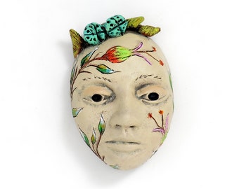 Title: "Tranquility" Ceramic Face, wall art, Jacquline Hurlbert, one of a kind, unique.