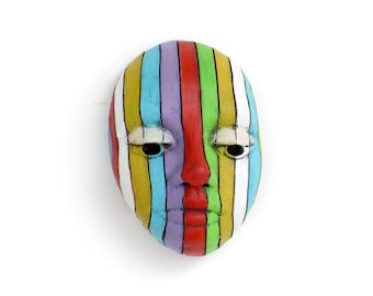 Title: "Reading Between the Lines" - Ceramic Face, wall art, Jacquline Hurlbert, one of a kind, unique.