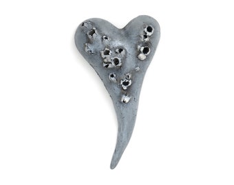 Title: "Bullet Proof"    Ceramic Heart, wall art, Jacquline Hurlbert, one of a kind, unique.