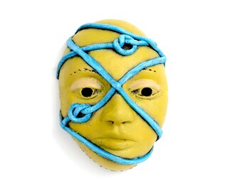 Title: "Forget Me Knots" - Ceramic Face, wall art, Jacquline Hurlbert, one of a kind, unique.