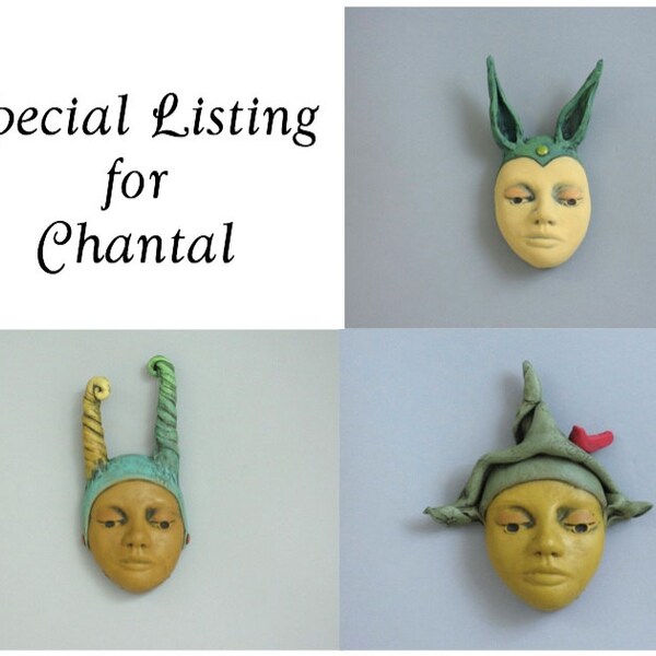 Special Listing for Chantal -- three ceramic faces