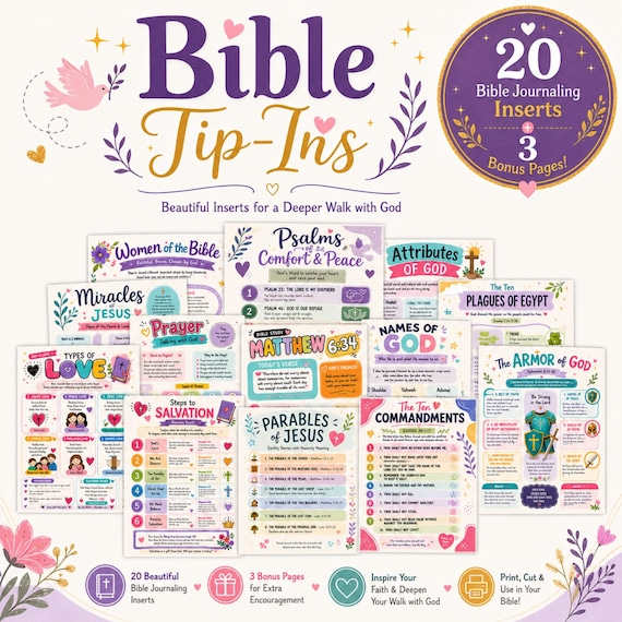 Bible Inserts, Study Guides, Tip-ins Printable, Fruit of the Spirit, Armor of God, Beatitudes bible, Bible Summary, Scripture Study Book