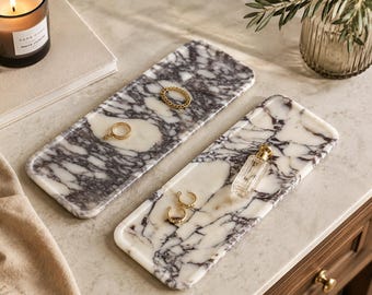 Handmade Marble Plate | Natural Stone Tray | Calacatta Viola Vanity Tray | Jewelry & Perfume Organizer