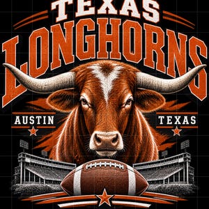 Texas Longhorns PNG Football Shirt Design, College Game Day Tee (Digital Download)