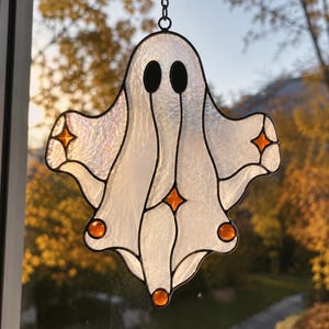 Ghost Stained Glass Pattern PDF | Halloween Suncatcher Template | Cute Ghost Glass Art Pattern | Spooky Stained Glass Printable