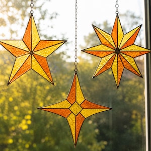 Star Stained Glass Patterns Bundle | Celestial Suncatcher Templates | Printable Tiffany Glass Patterns | DIY Glass Art PDF, Instant Download