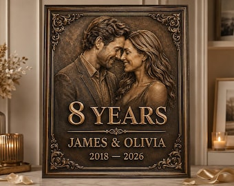 Personalized Bronze Anniversary Plaque, Custom 8th Anniversary Gift, Couple Photo Artwork, Romantic Wedding Anniversary Gift