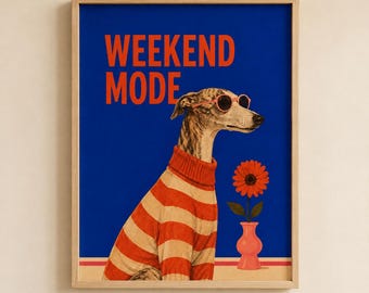 Divertidos pósteres de perros para pared, pósteres retro de galgos, láminas coloridas de whippets para una decoración maximalista del hogar.