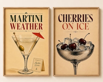 Juego de 2 láminas decorativas de Martini para bar en casa o rincón de cócteles.