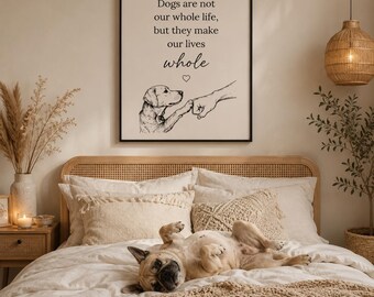 Lámina decorativa minimalista con cita sobre perros / Regalo para dueños de mascotas / Decoración de pared neutra con temática canina / Descarga digital