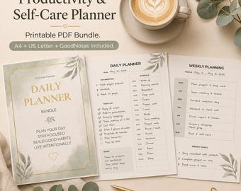 Planificador diario minimalista imprimible / Paquete de productividad y bienestar / PDF de GoodNotes / Descarga en formato A4 (carta estadounidense)