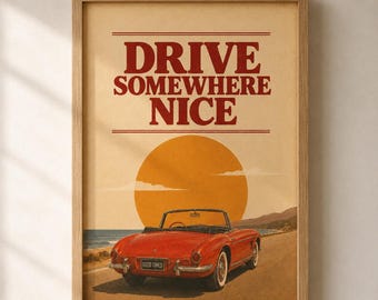 Póster de viaje vintage para imprimir en la sala de estar, decoración de pared con temática de viaje por carretera costera.