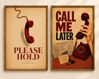Juego de 2 láminas decorativas de pared con motivos de teléfonos retro para el hogar, la oficina o la pared de una galería.