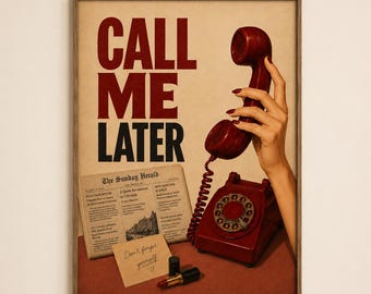 Llámame más tarde. Lámina retro con estampado de teléfono para decoración de pared de galería femenina.