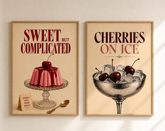 Juego de 2 láminas decorativas de cerezo para pared, ideales para la cocina, el bar de casa o la pared de una galería.