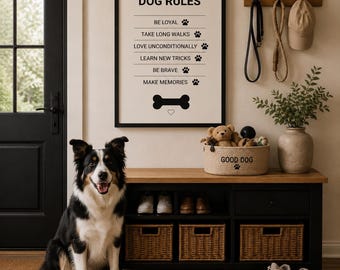 Lámina decorativa con reglas para perros, cartel con reglas para perros, regalo para amantes de los perros, decoración de pared para perros, póster moderno para mascotas, descarga en PDF.