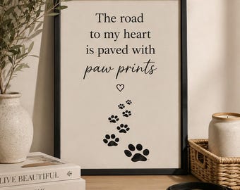 Lámina decorativa imprimible con huellas de patas, regalo para amantes de los perros, decoración neutra para el hogar, regalo para amantes de las mascotas, descarga en PDF.