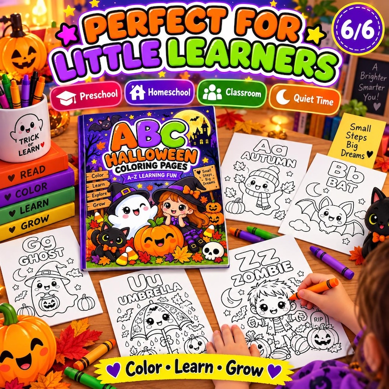 ABC Coloring Pages, Halloween Printable A-Z Kids Activity PDF, Instant ...