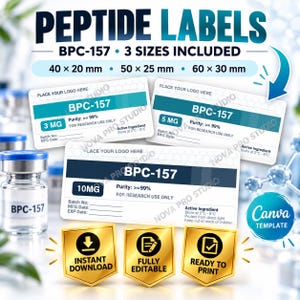 Peptide Label Template Canva, Custom Vial Stickers, Printable Research Lab Bottle Design, Editable DIY.
