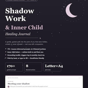 Shadow Work Journal, Inner Child Healing Workbook, 170+ Guided Prompts, Printable & Fillable PDF, Reparenting Self-Love Journal